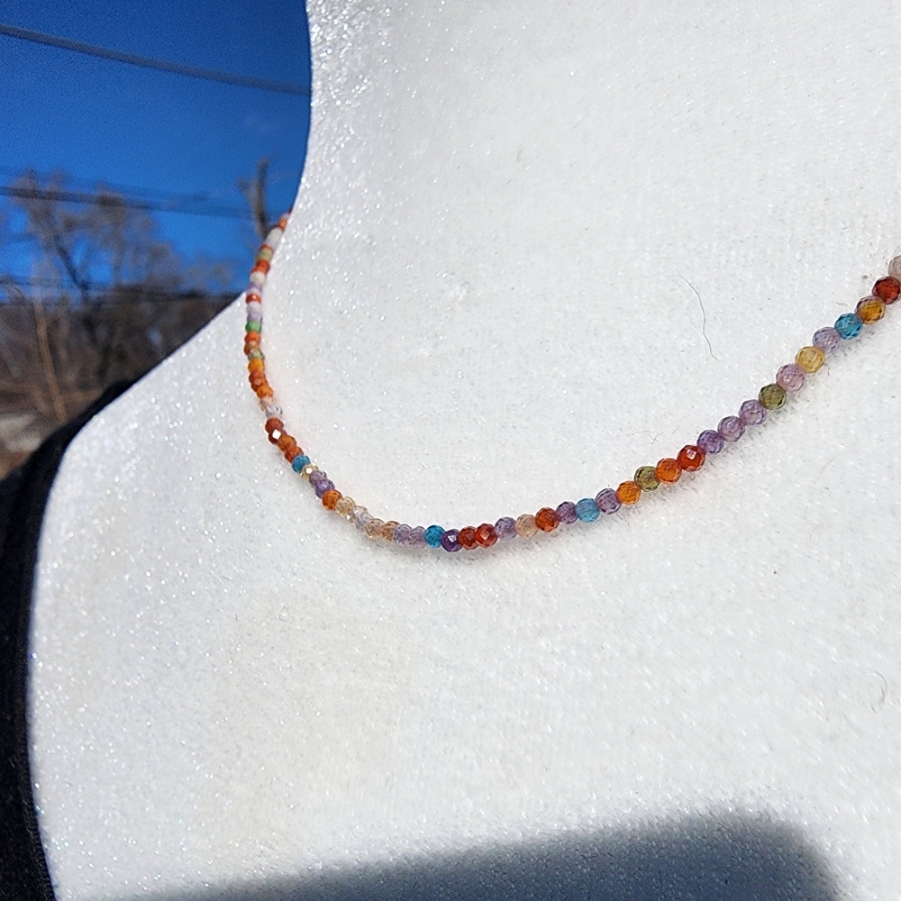 Dainty Multi colored Zirconia tiny stone beaded necklace.